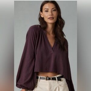 Anthropologie by Maeve Split Neck Pleated Blouse